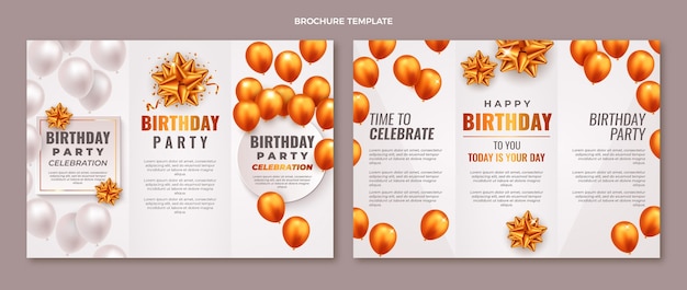 Realistic golden balloons birthday brochure