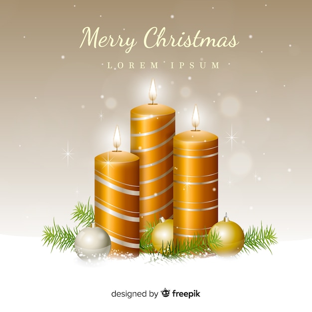 Realistic golden candles christmas background