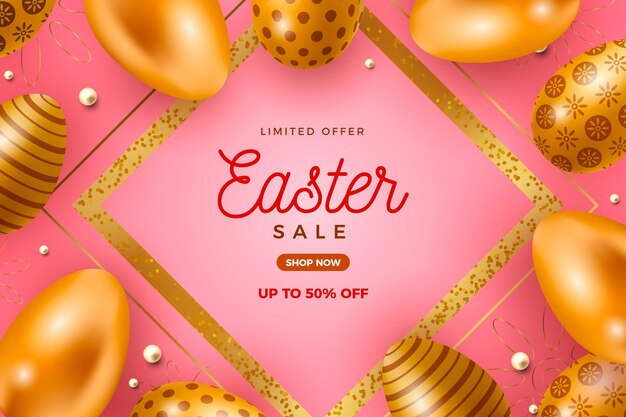 Realistic golden easter sale illustration