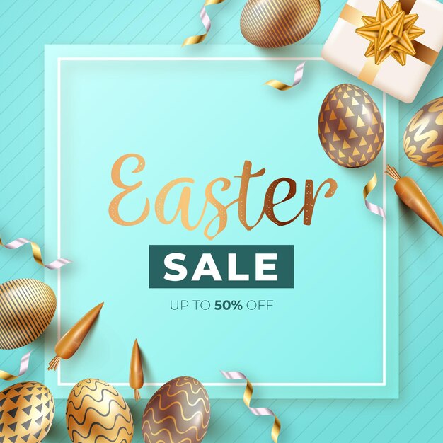 Realistic golden easter sale illustration