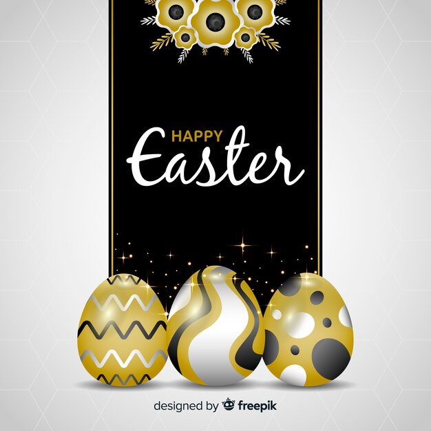 Realistic golden eggs easter day background