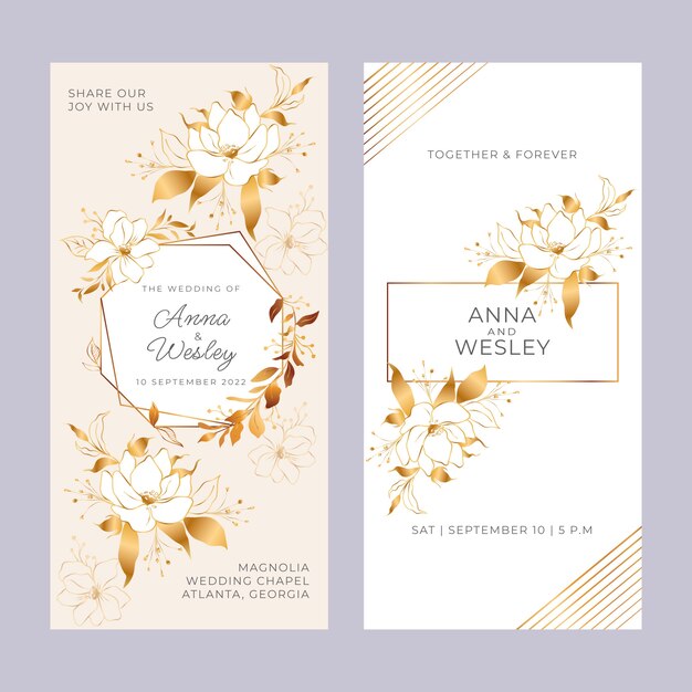 Realistic golden flowers wedding vertical banner