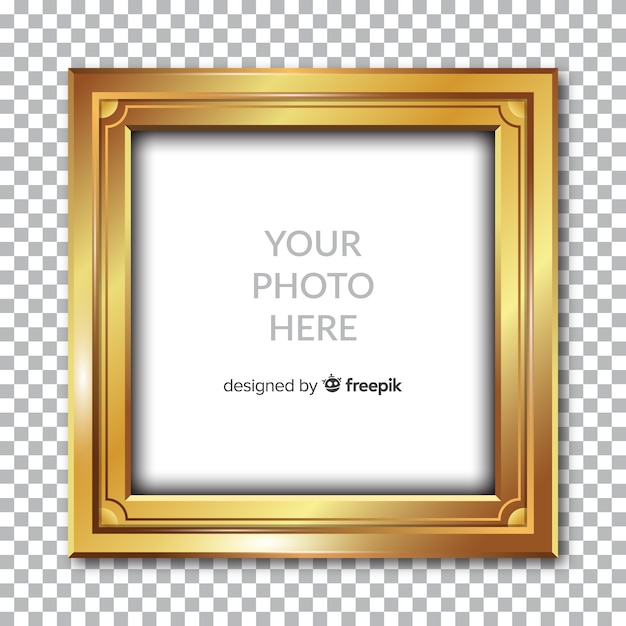 Realistic golden frame on transparent background