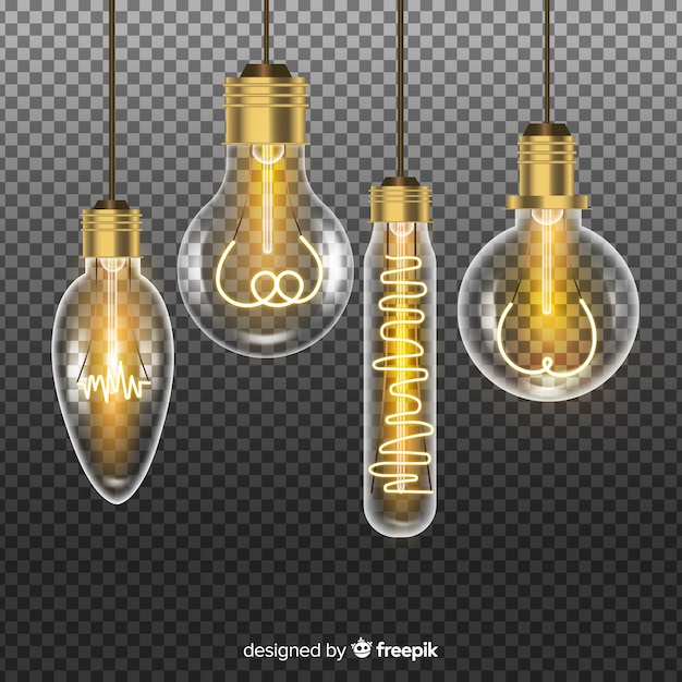 Free Vector realistic golden light bulbs