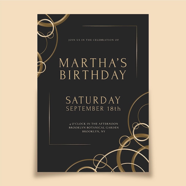 Realistic golden luxury birthday invitation