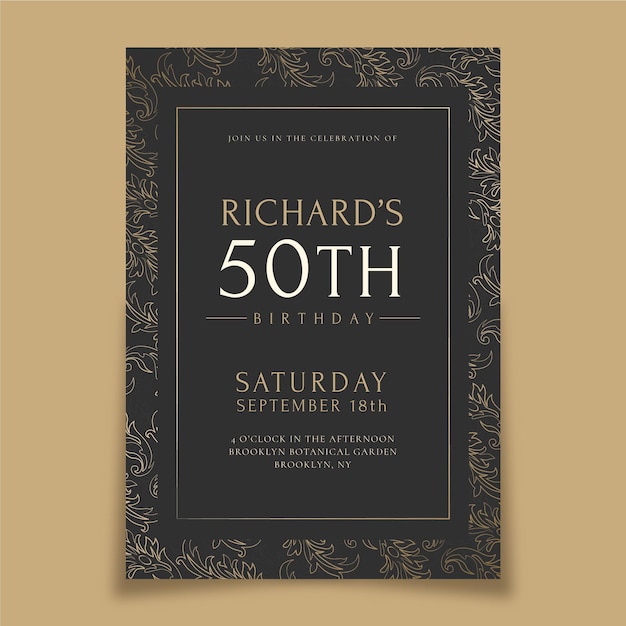 Free vector realistic golden luxury birthday invitation