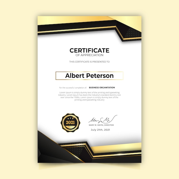 Realistic golden luxury certificate template