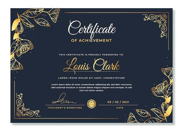 Realistic golden luxury certificate template