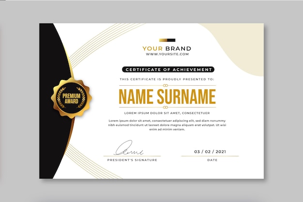 Realistic golden luxury certificate template