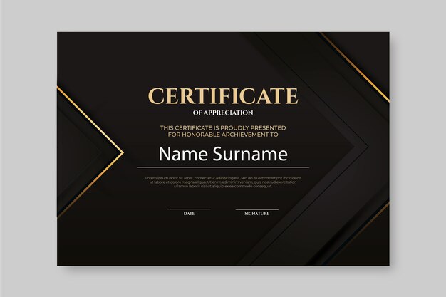 Realistic golden luxury certificate template