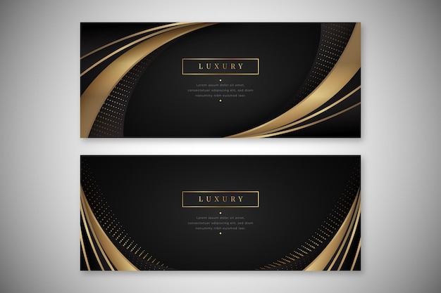 Realistic golden luxury horizontal banners set