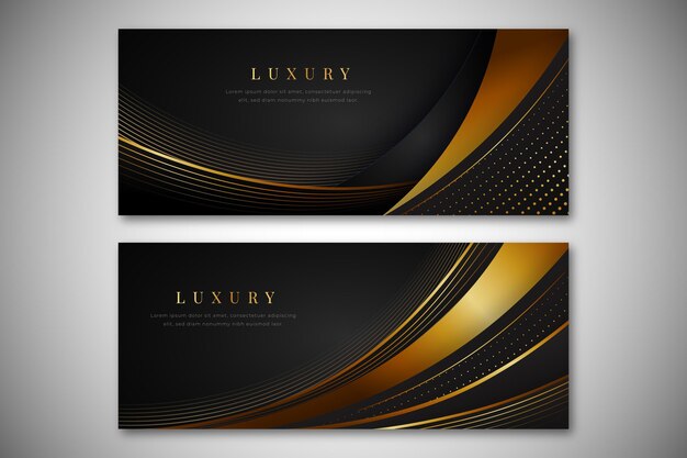 Realistic golden luxury horizontal banners set