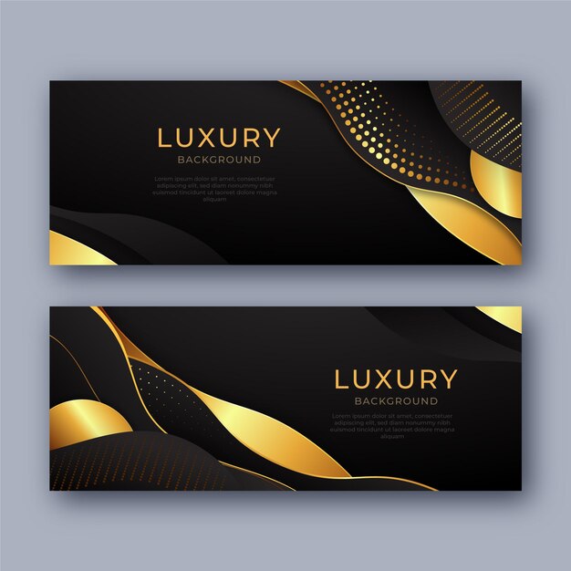 Realistic golden luxury horizontal banners set