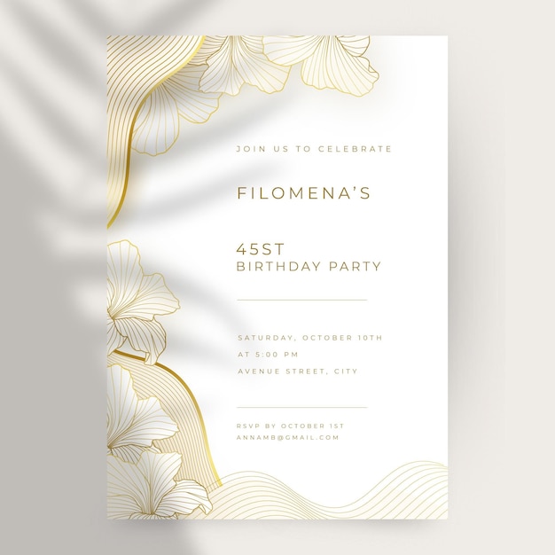 Realistic golden luxury vertical birthday invitation template