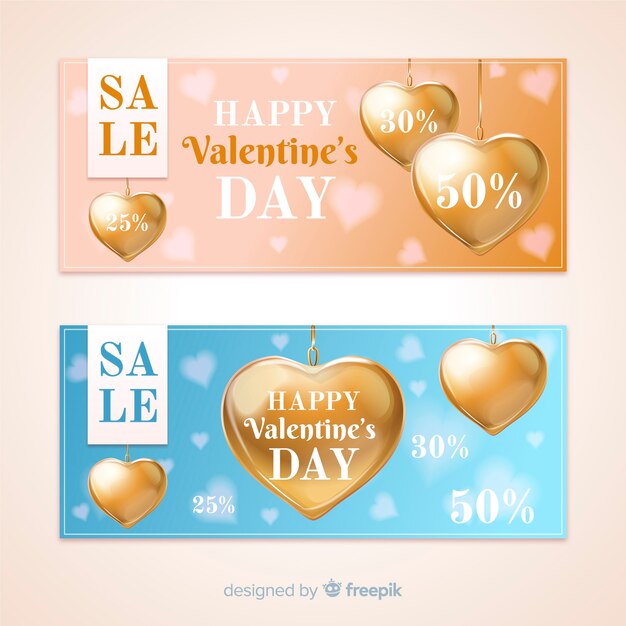 Free Vector realistic golden necklace valentine sale banner