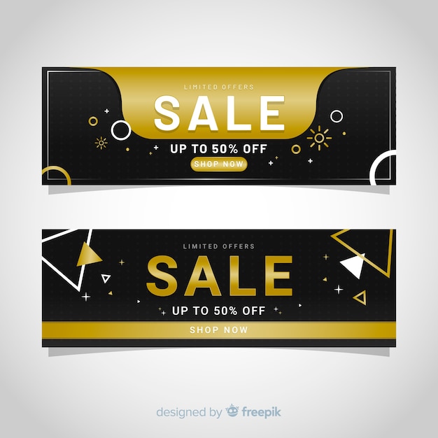 Realistic golden sales banner template