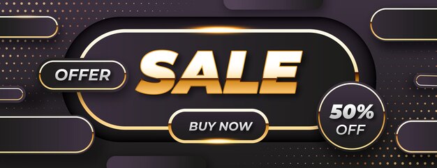 Realistic golden sales banner