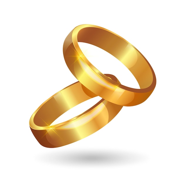 Realistic golden wedding rings with shadow