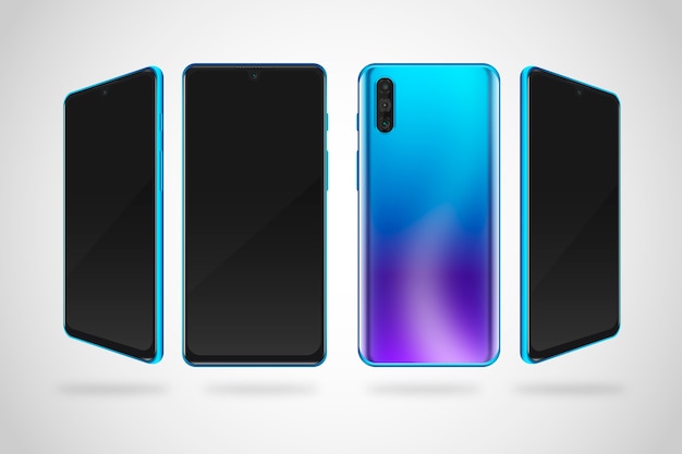 Realistic gradient smartphone in different views