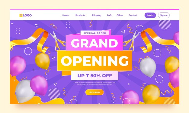 Realistic grand opening landing page template