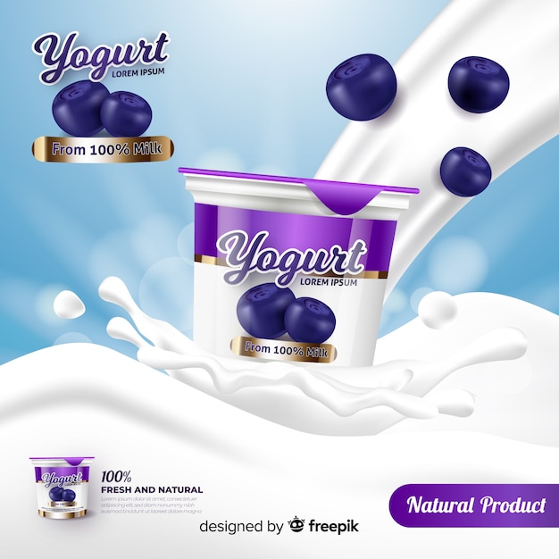 Free Vector realistic grape yogurt advertisement