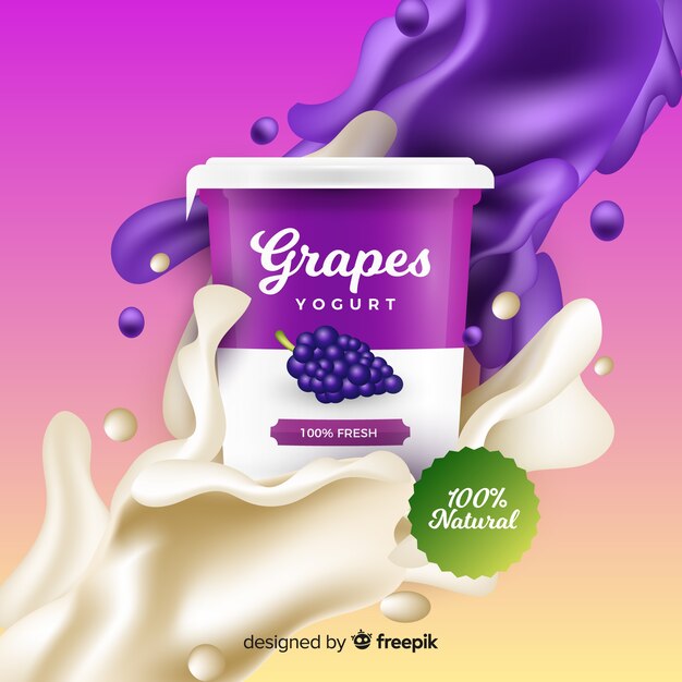 Realistic grape yogurt advertisement