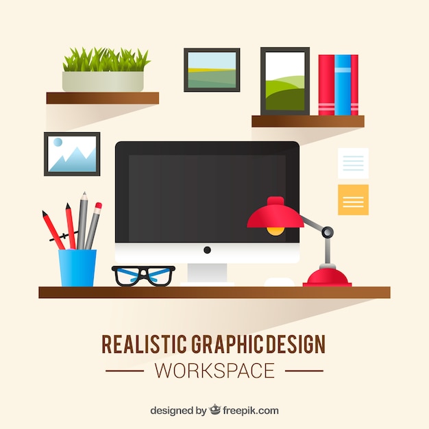 Realistic graphic design workspace