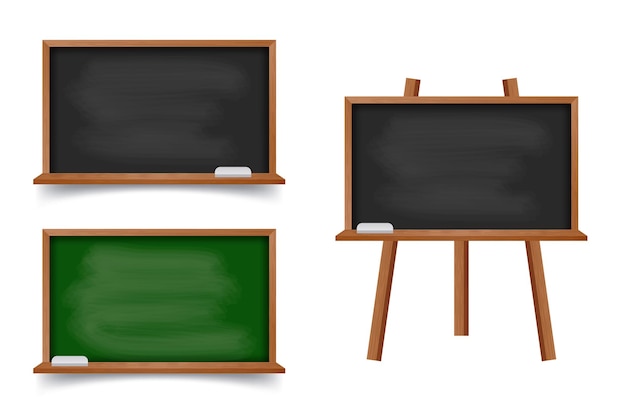 Free Vector realistic green and black chalkboard with wooden frame