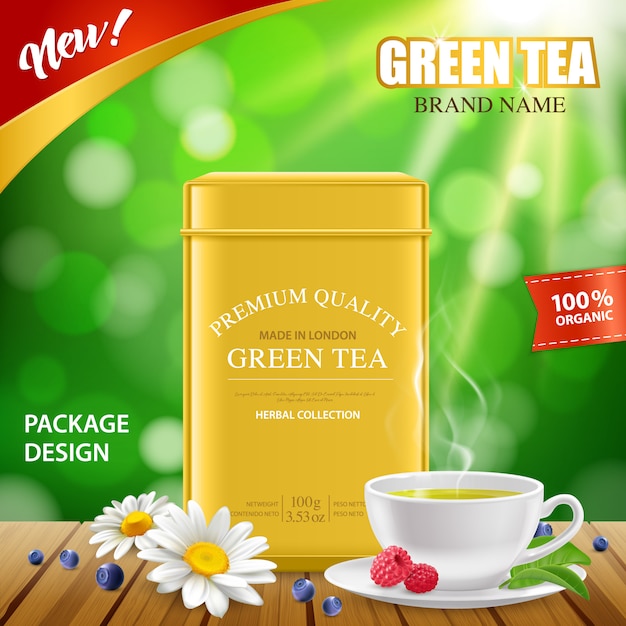 Realistic Green Tea Tin Box