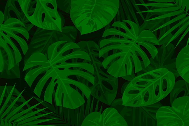 Free vector realistic green tropical leaves background