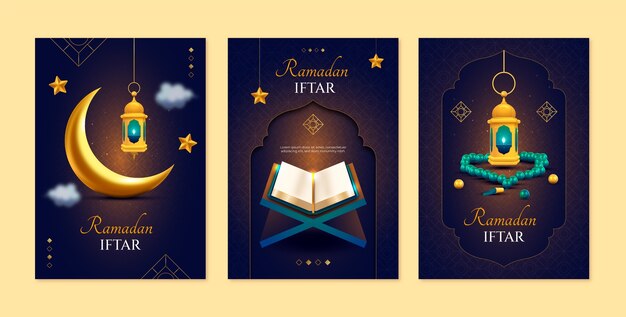 Realistic greeting cards collection for ramadan celebration