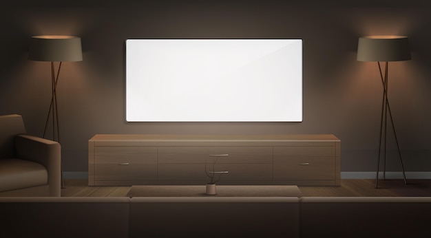 Free Vector realistic hall furniture in night time