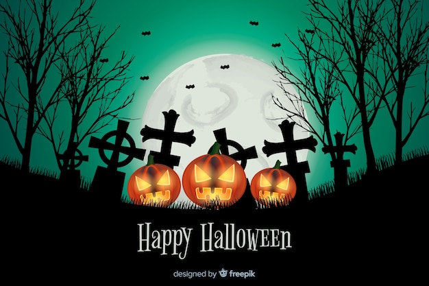 Free vector realistic halloween background with cemetery