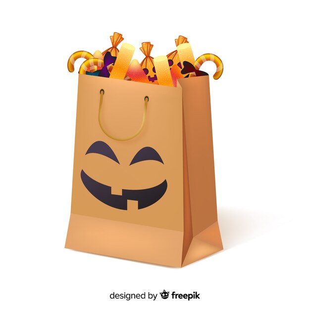 Realistic halloween candies bag