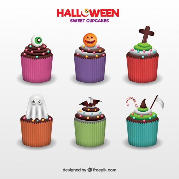 Free Vector realistic halloween cupcakes