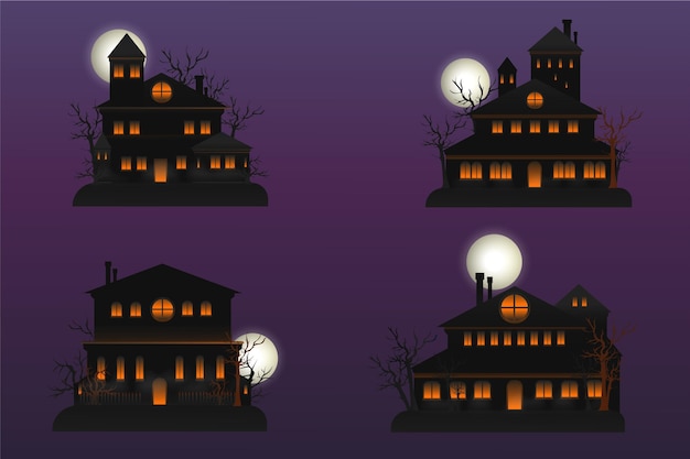 Free Vector realistic halloween haunted houses collection