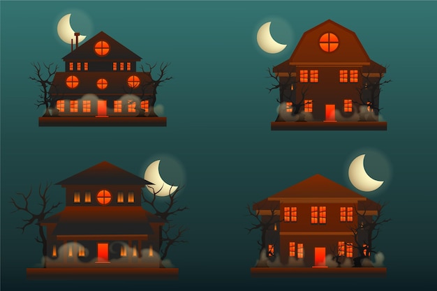 Realistic halloween haunted houses collection