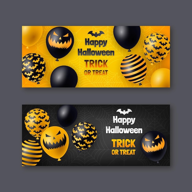 Realistic halloween horizontal banners set