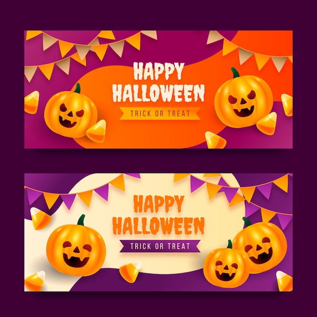 Realistic halloween horizontal banners set