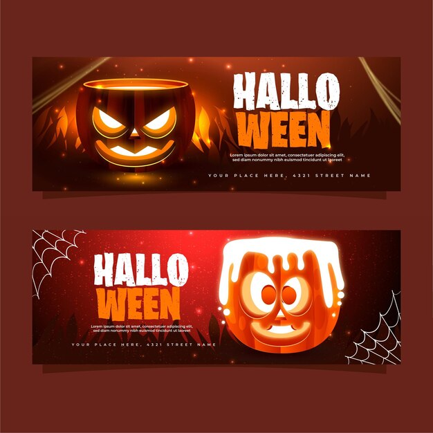 Realistic halloween horizontal banners set