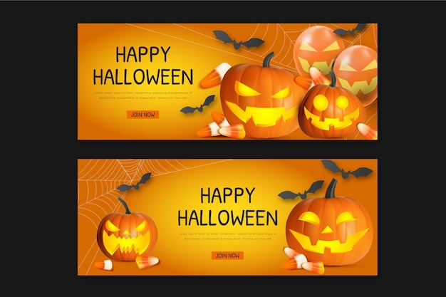 Realistic halloween horizontal banners set