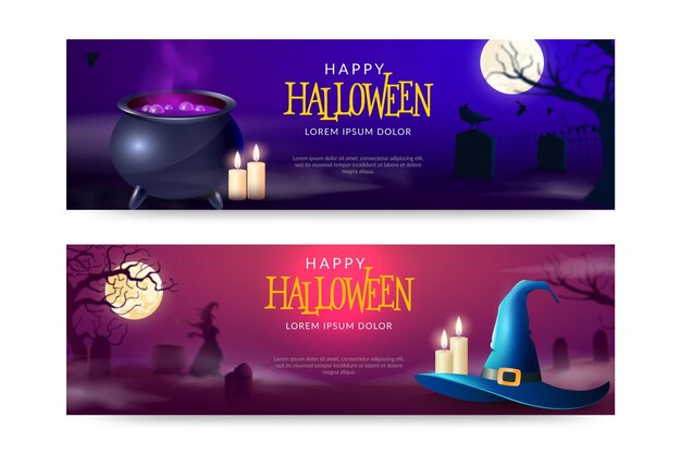 Realistic halloween horizontal sale banners set