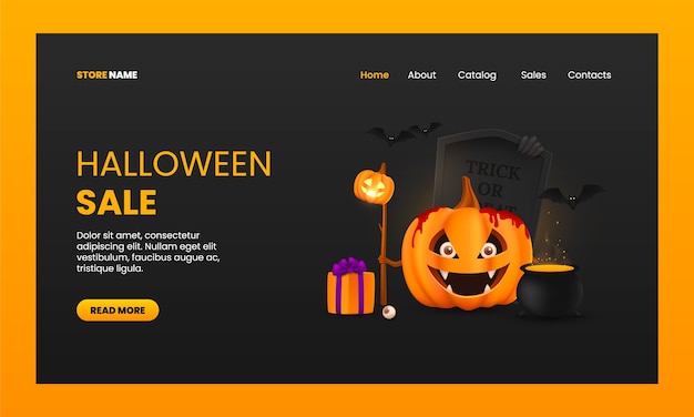 Free vector realistic halloween landing page template