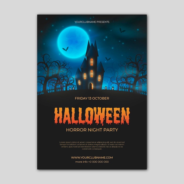 Free Vector realistic halloween party poster with illustration