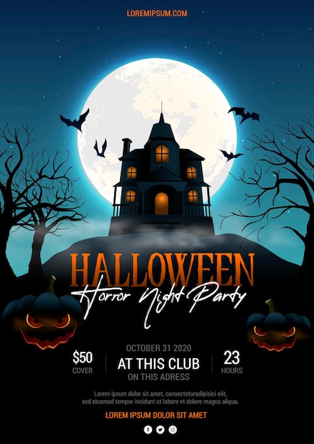 Realistic halloween party poster