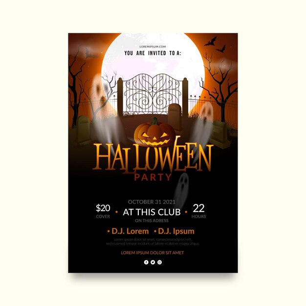 Realistic halloween party vertical flyer template