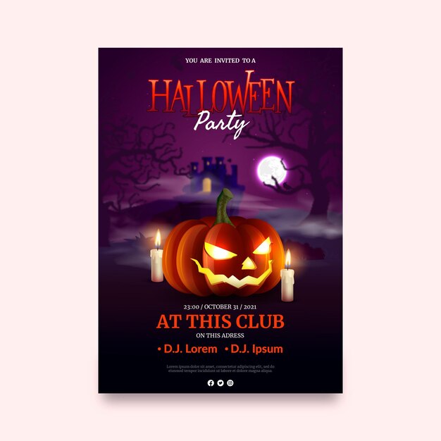 Realistic halloween party vertical flyer template