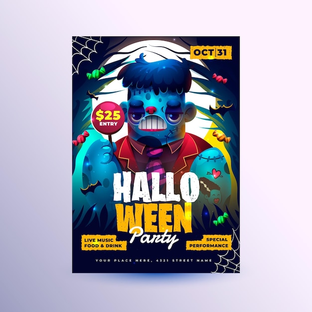 Realistic halloween party vertical poster template