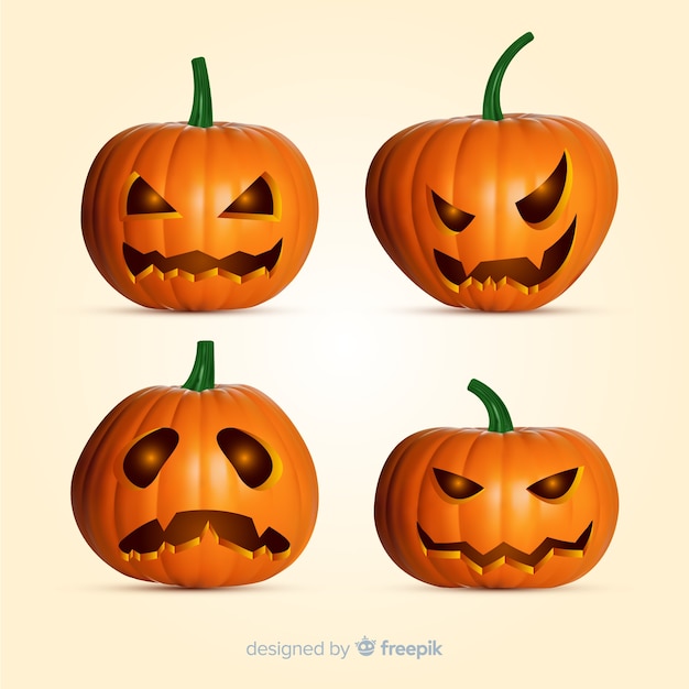 Realistic halloween pumpkin collection