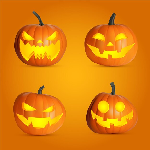 Realistic halloween pumpkin collection